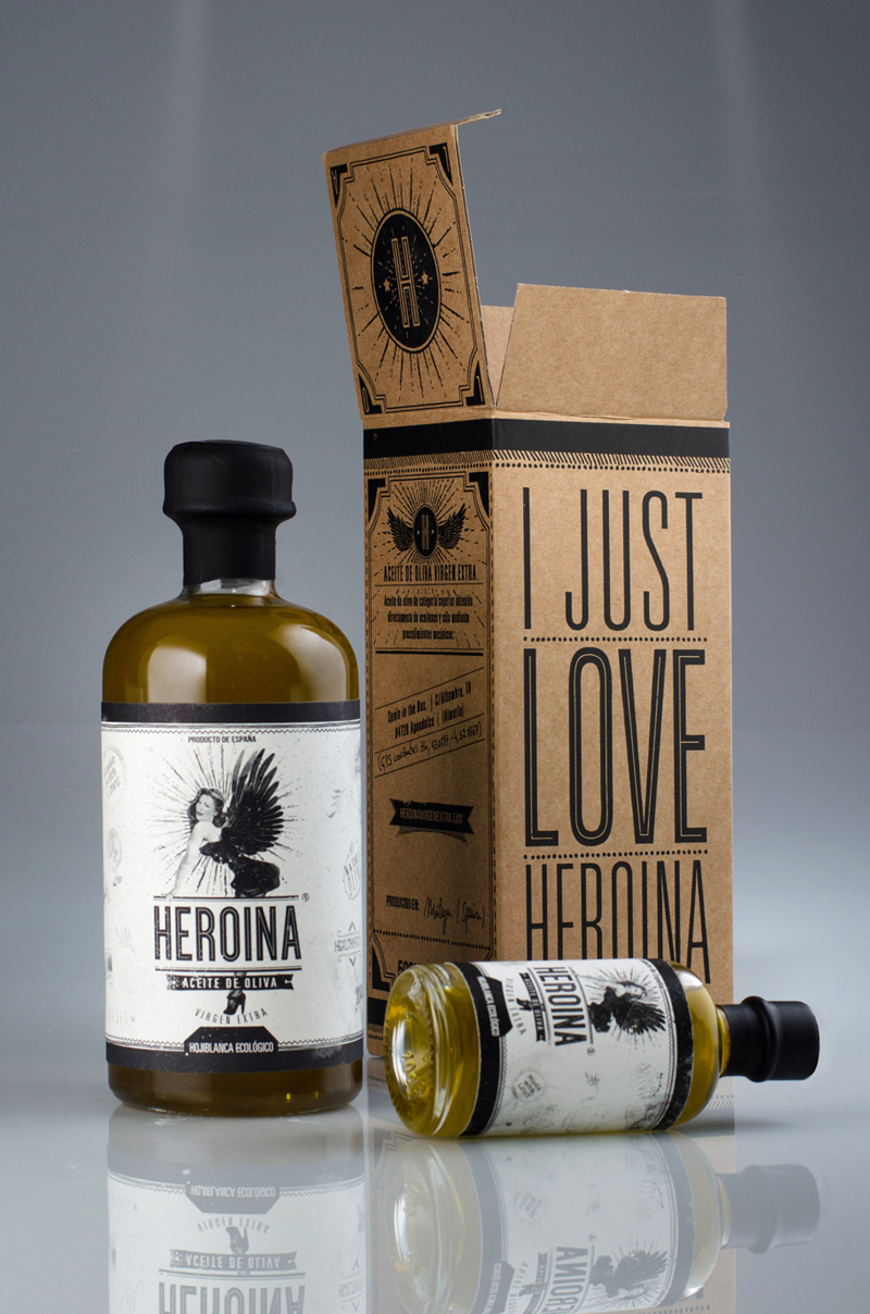 heroina aceite de oliva virgen extra packaging y identidad corporativa garaje grafico